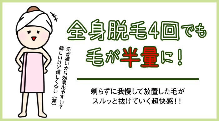 全身脱毛4回でも毛が半量に！